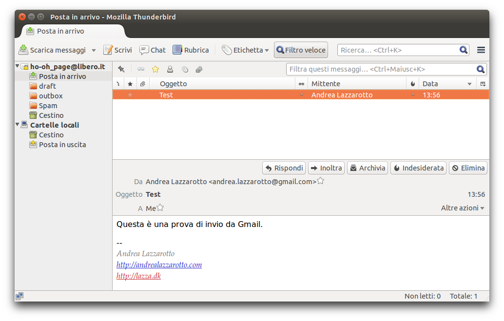 Accesso ad una casella gratuita Libero Mail tramite IMAP, usando Thunderbird come client