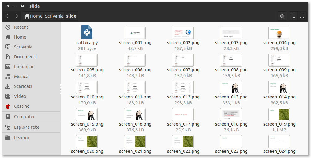 Schermate ottenute con il procedimento descritto