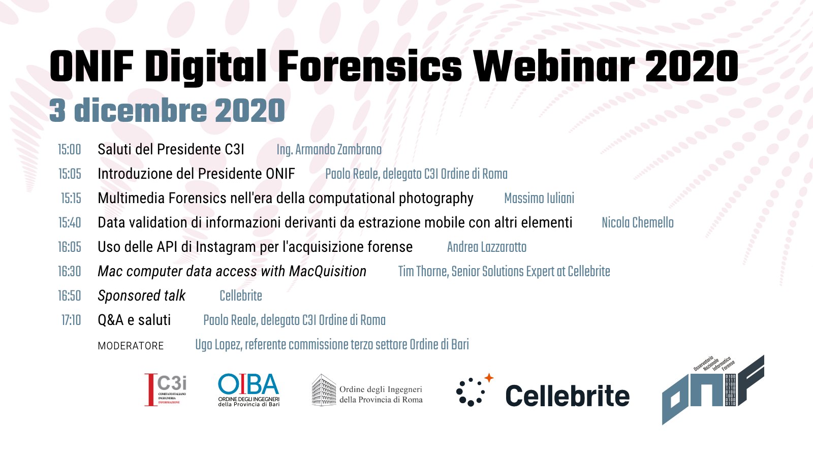 Locandina di "ONIF Digital Forensics Webinar 2020"