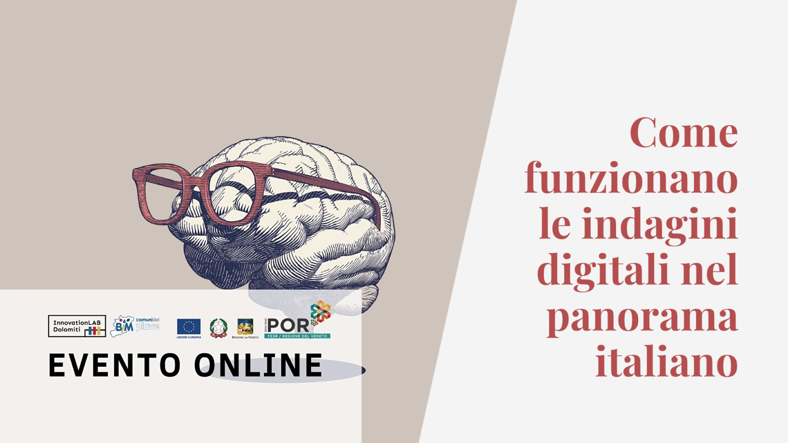 Evento online "Come funzionano le indagini digitali nel panorama italiano", con loghi delle istituzioni