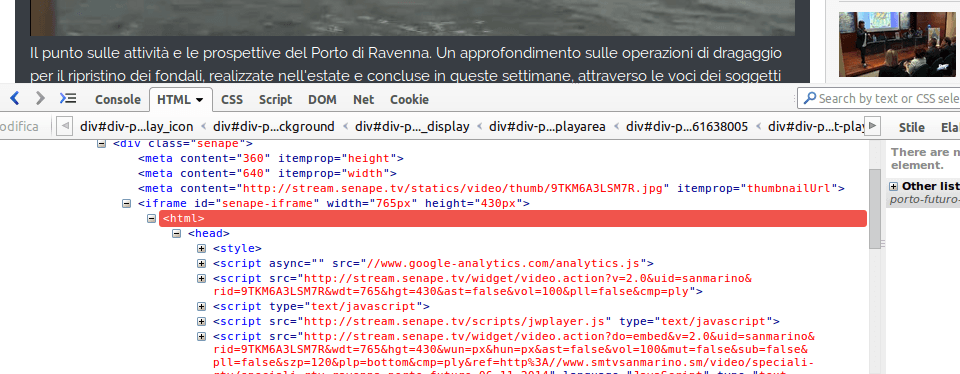Screenshot codice sorgente HTML