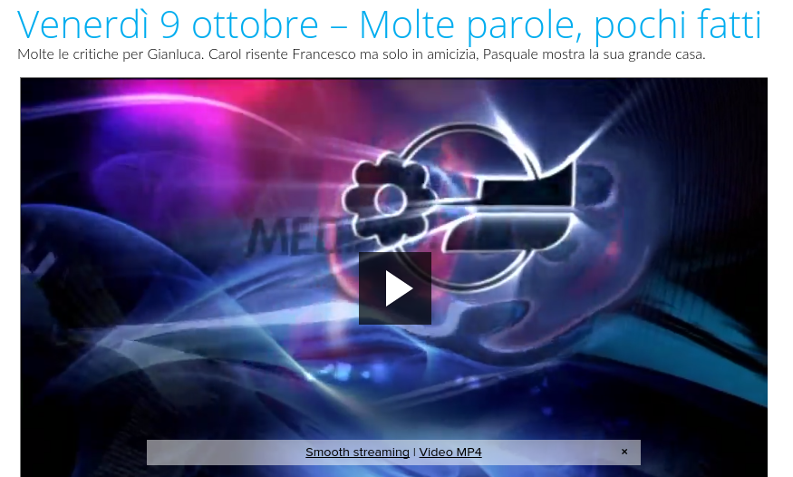 Screenshot sito Mediaset con link visibili