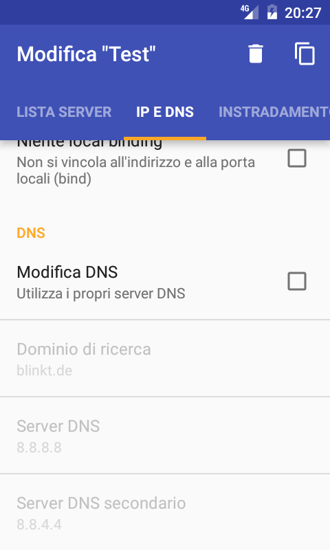 Screenshot app per Android, sezione IP e DNS