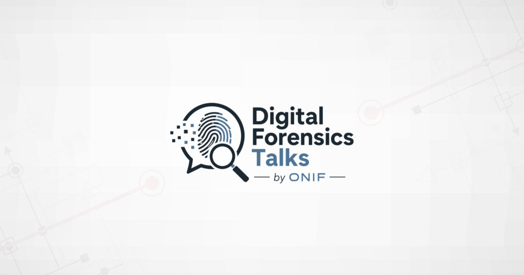 Logo "Digital Forensics Talks by ONIF", con una piccola lente di ingrandimento